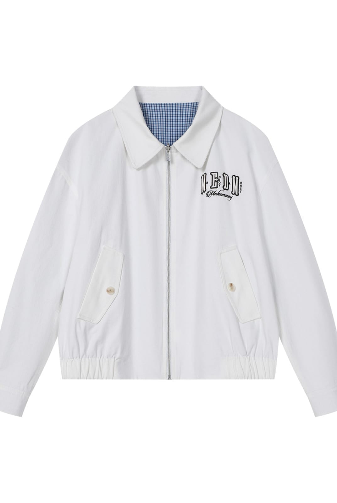 MEDM Reversible Cotton Zip Up Barn Jacket in White