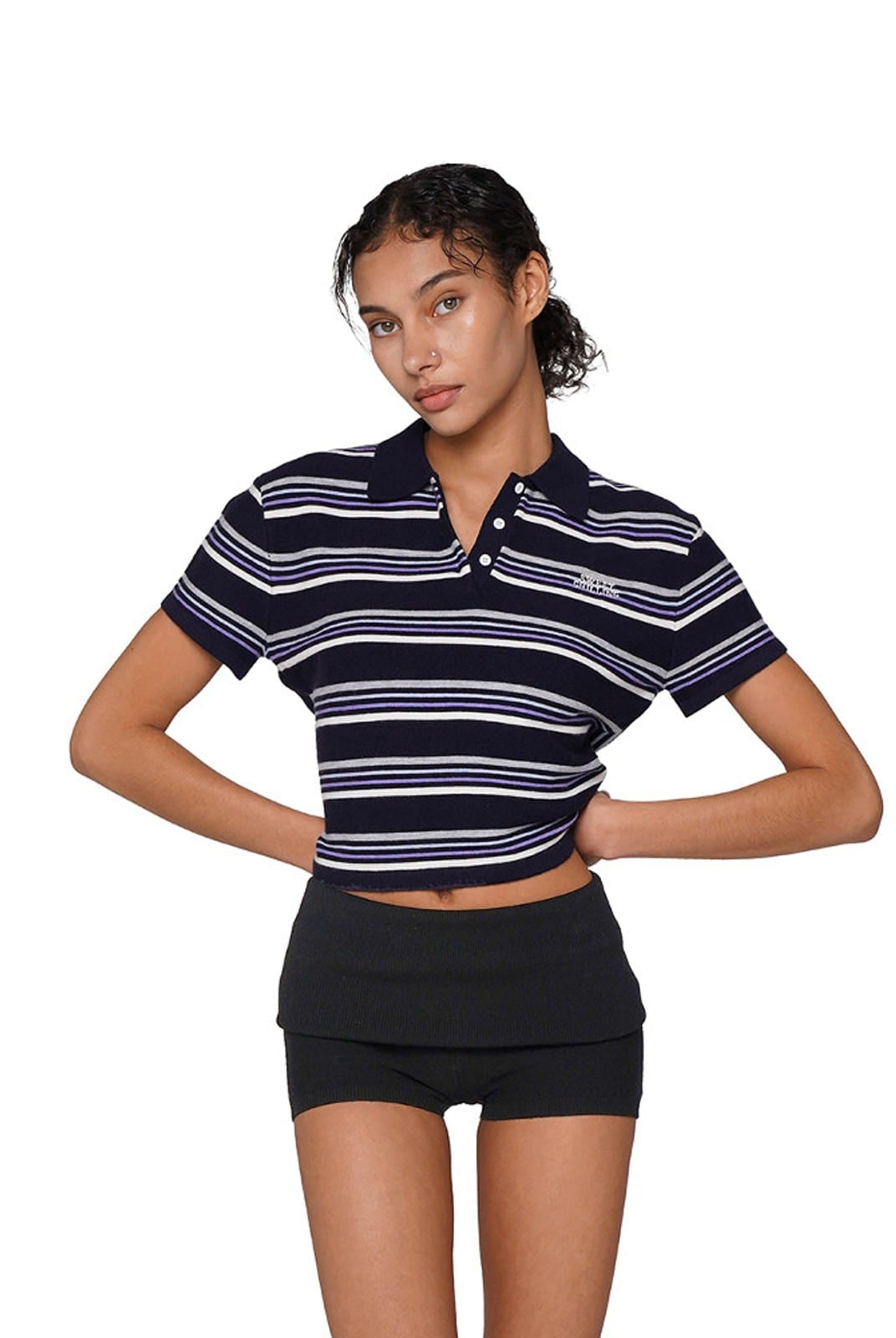 SweetChilling Fold Over Ribbed Knit Shorts in Black - On Female Model