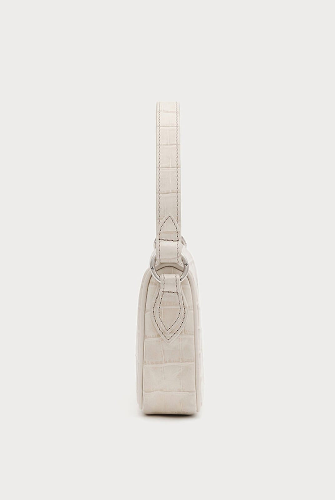 SMFK Small Croc Embossed Leather Shoulder Bag in White