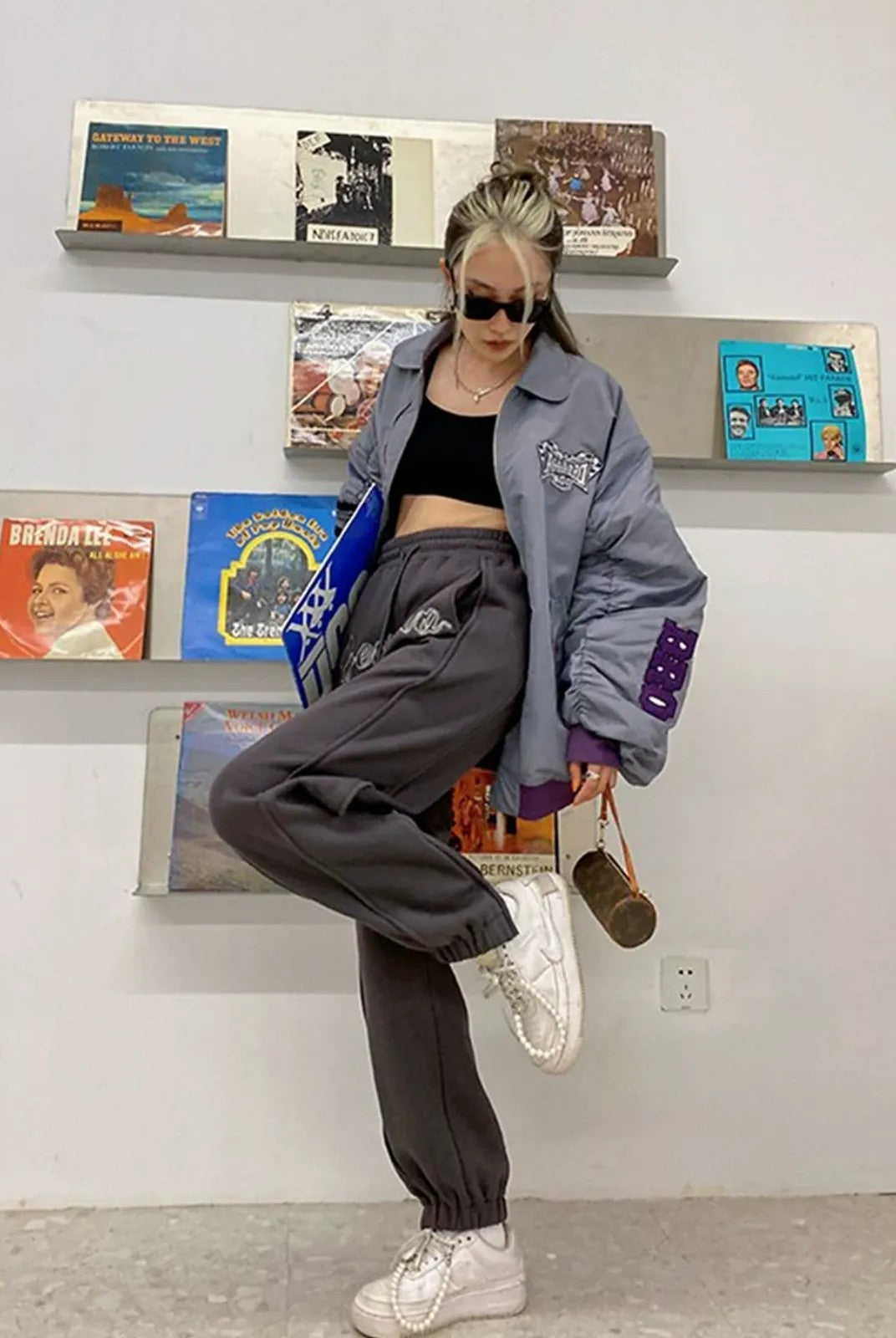 BeerBro Embroidered Script Joggers in Gray - Lifestyle