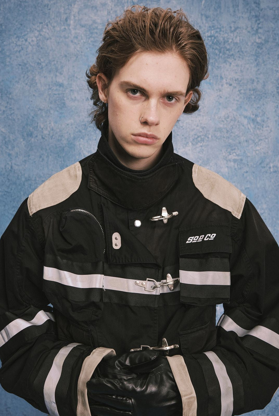 SOD Vintage Washed Firefighter Jacket in Black - On Male Model