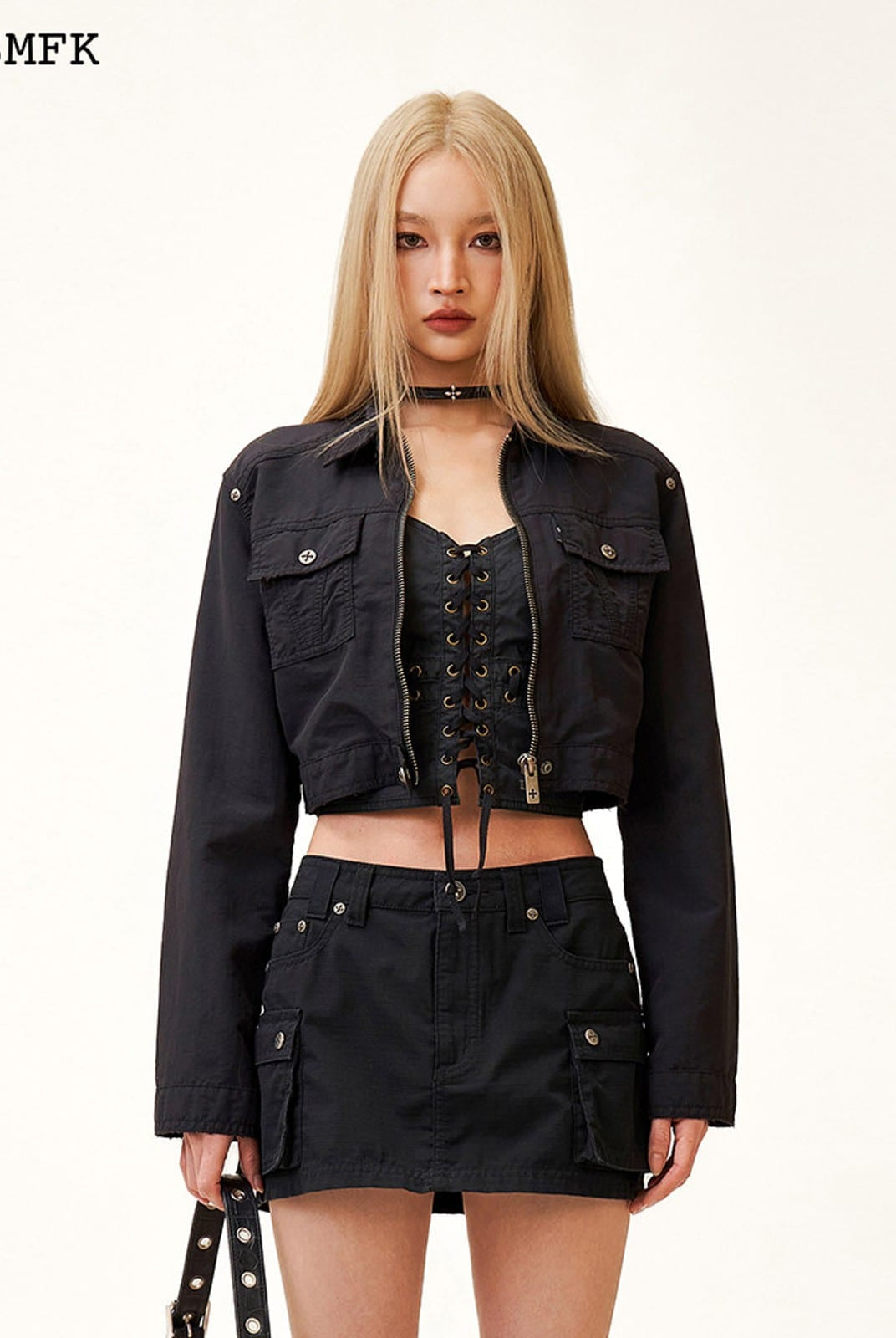 SMFK Cargo Pocket Micro Mini Skirt in Black - On Female Model