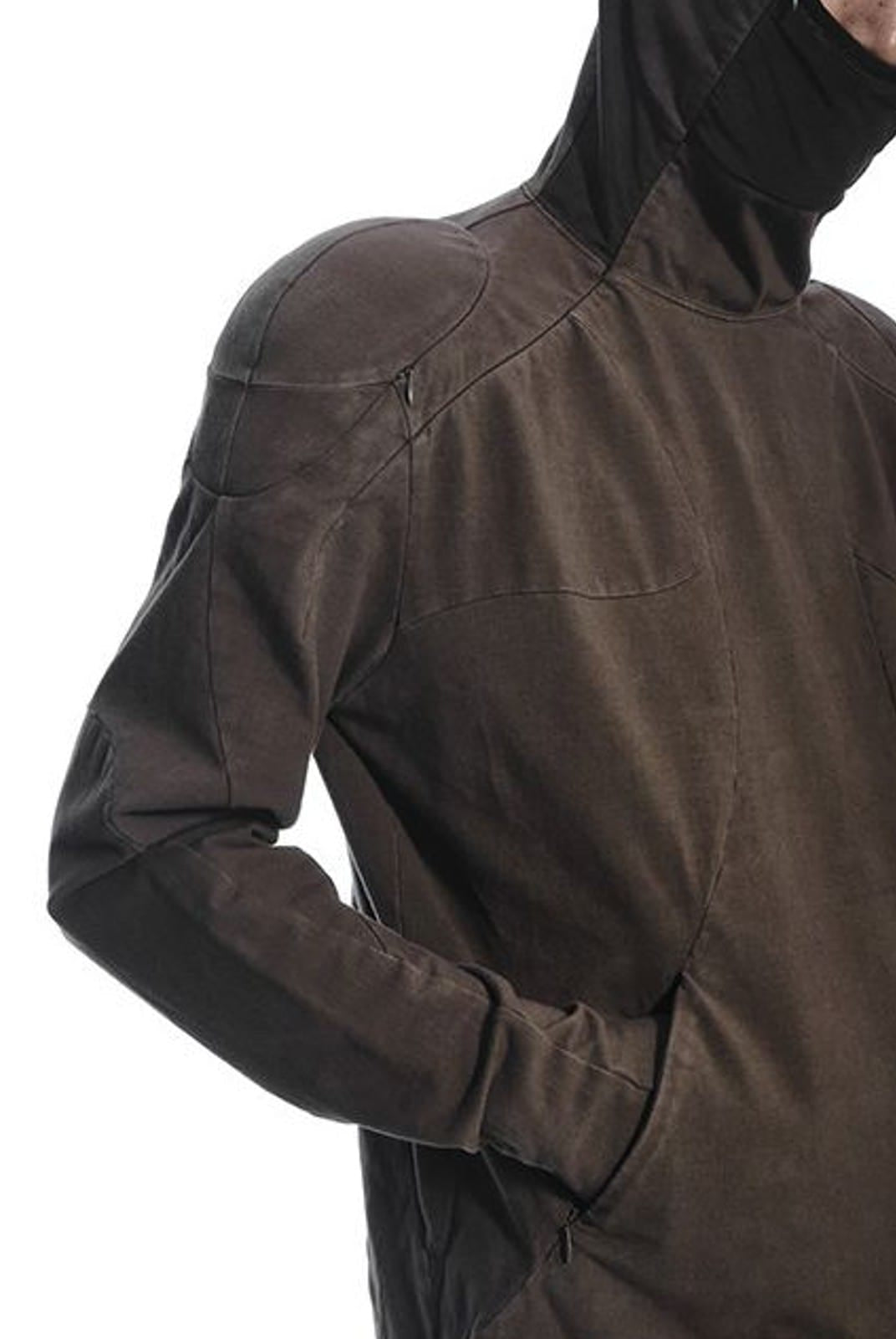 D5ove Hooded Shoulder Pad Pullover in Brown - On Male Model