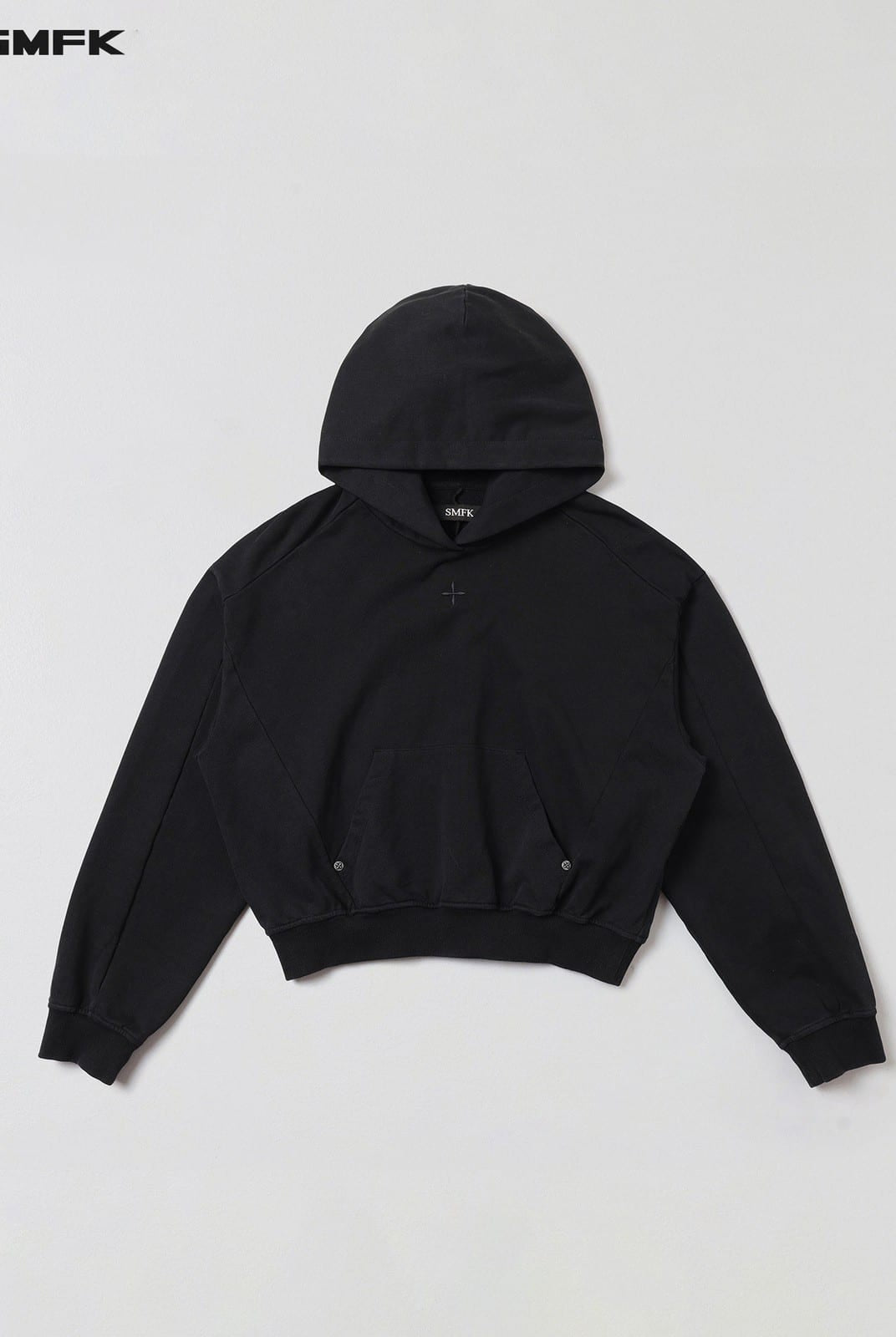 SMFK Meditation Cropped Cotton Hoodie in Black