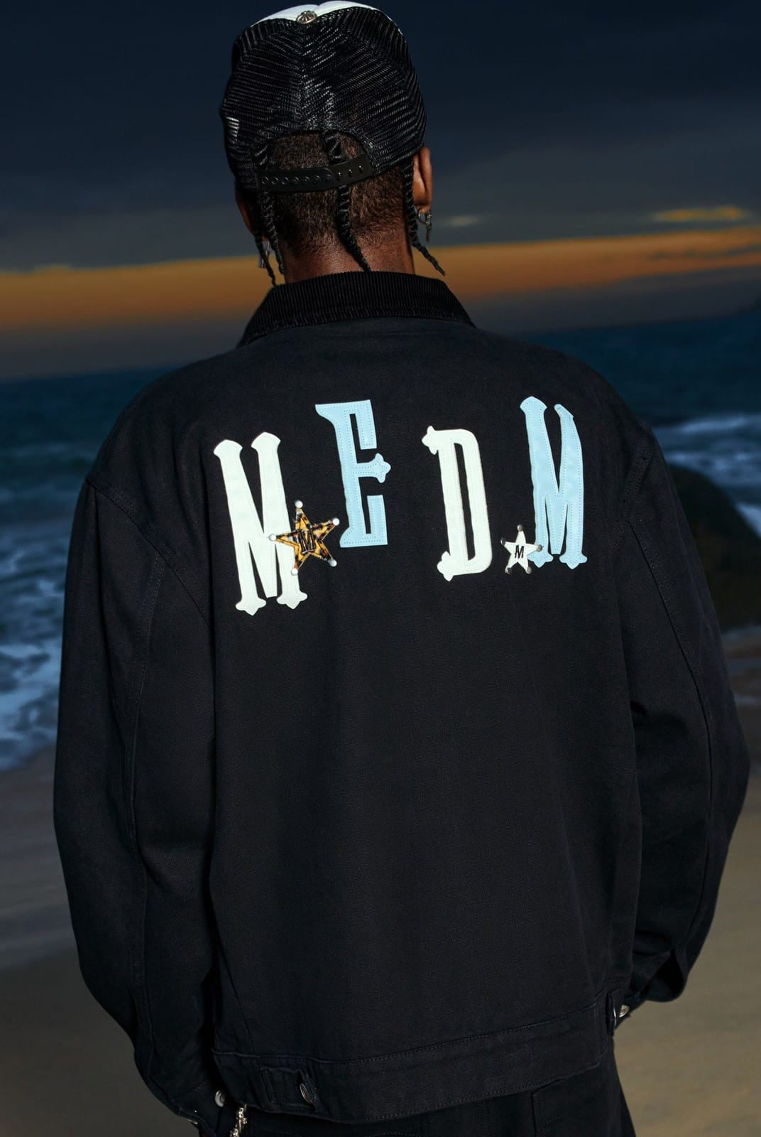 MEDM Leather Paneled Cotton Detroit Jacket in Black - On Model