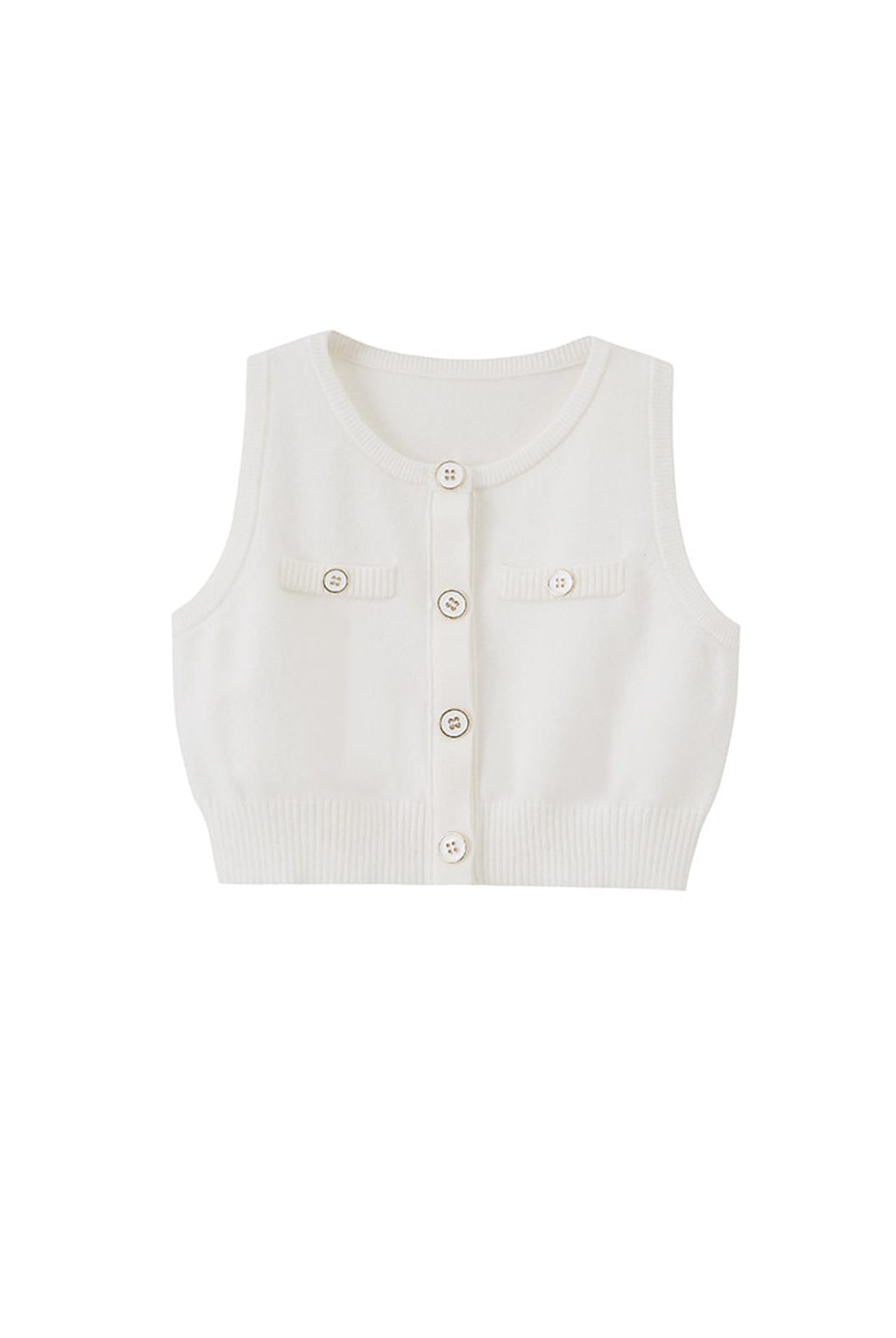 SweetChilling Button Front Cropped Knit Vest in White