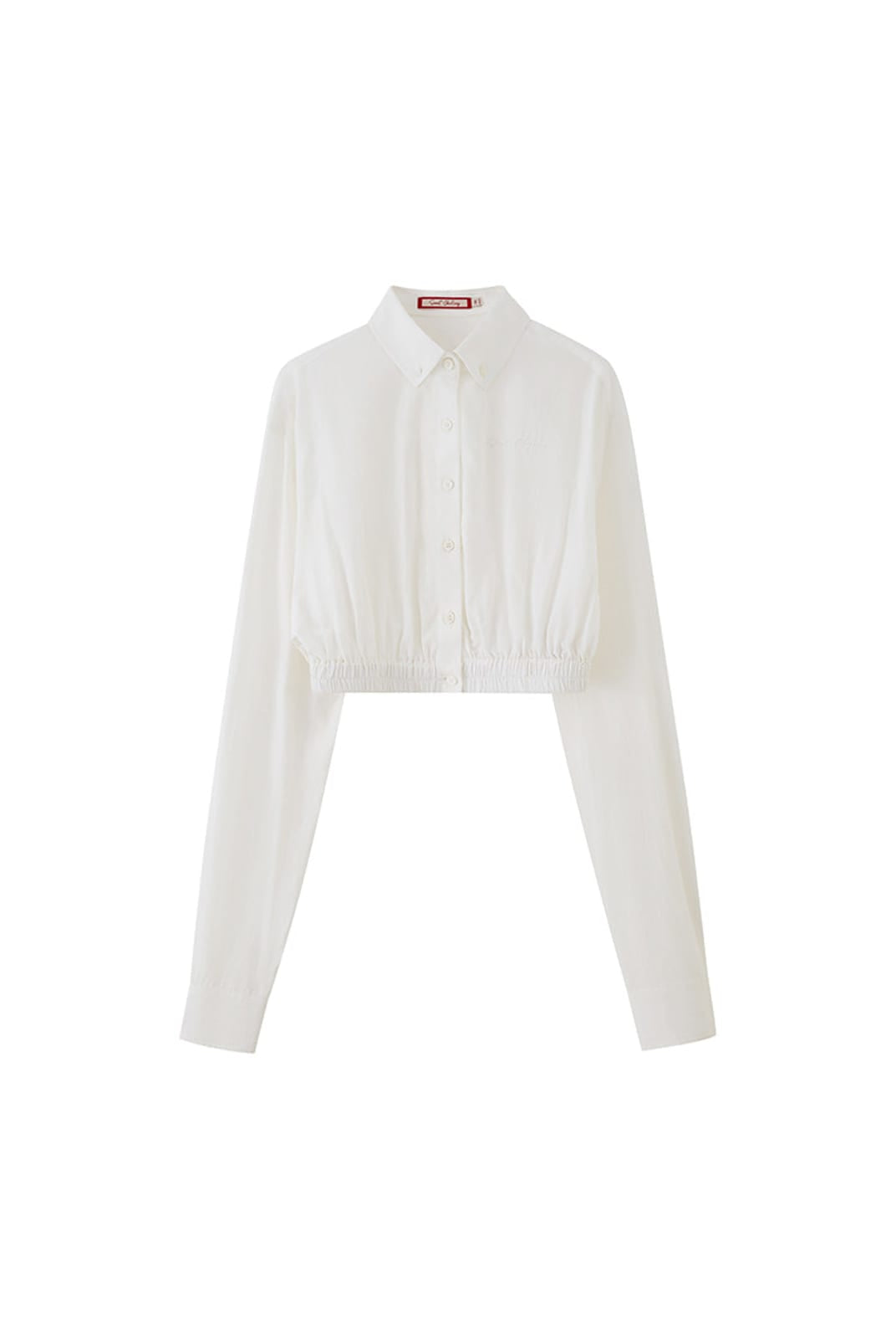 SweetChilling Cropped Ruched Hem Button Up Shirt in White