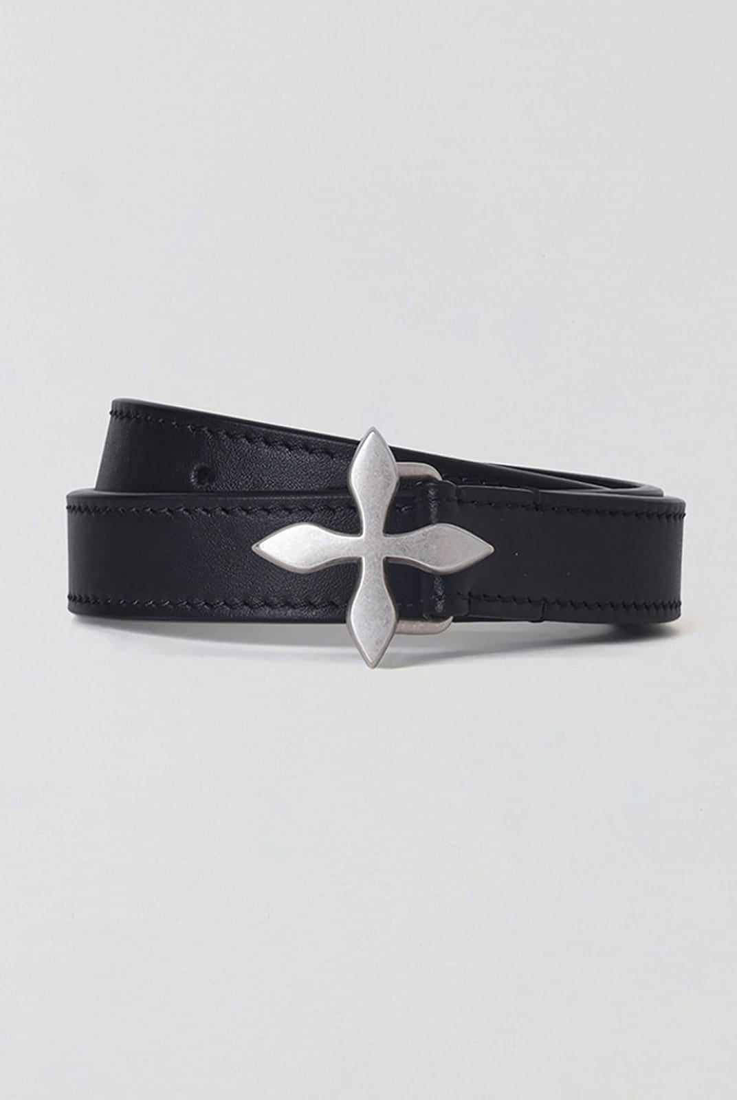 SMFK Thin Leather Cross Buckle Belt in Black