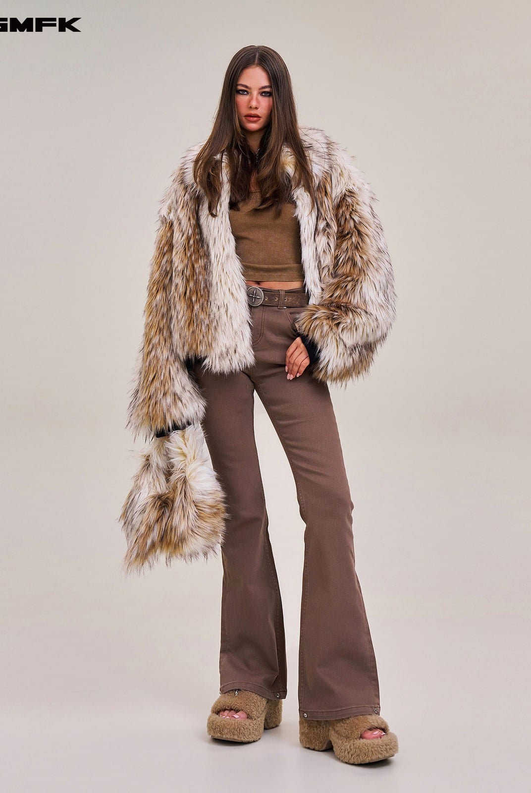 SMFK Stretch Cotton Flared Jeans in Brown - On Female Model
