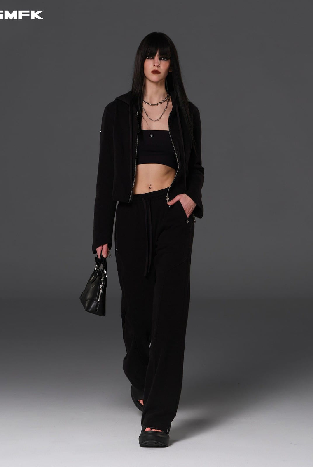SMFK Cotton Wool Straight Leg Sweatpants in Black - On Female Model