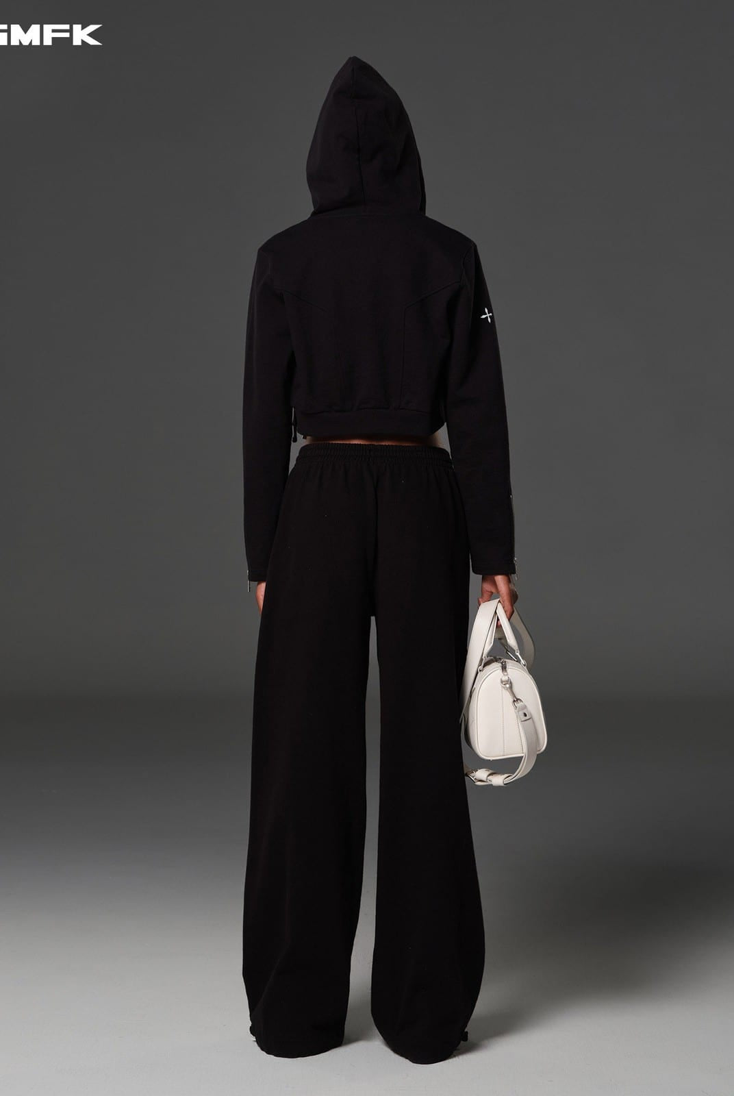 SMFK Cotton Wool Blend Cropped Zip Up Hoodie in Black - On Model