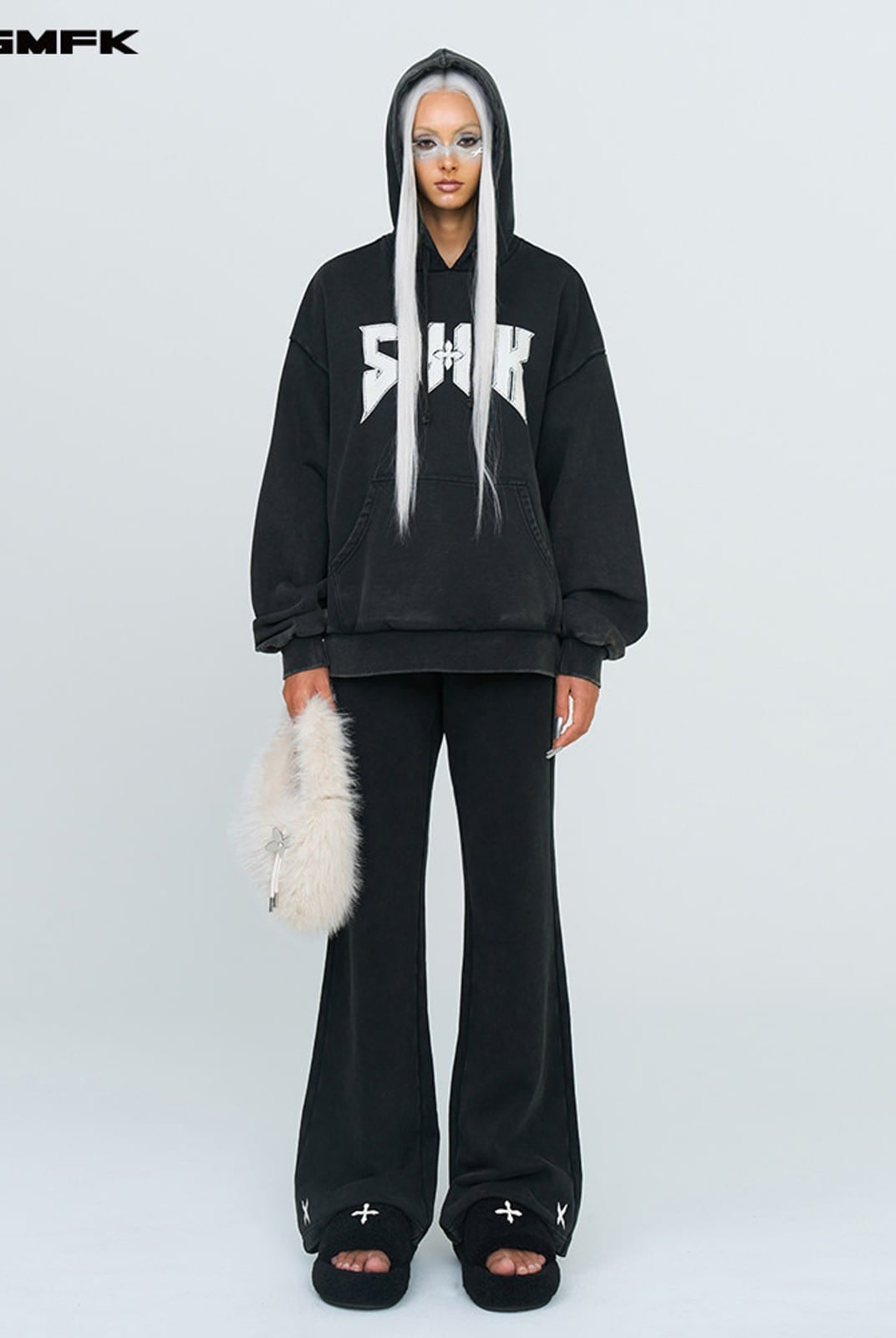 SMFK Cotton Flared Sweatpants in Black - On Female Model