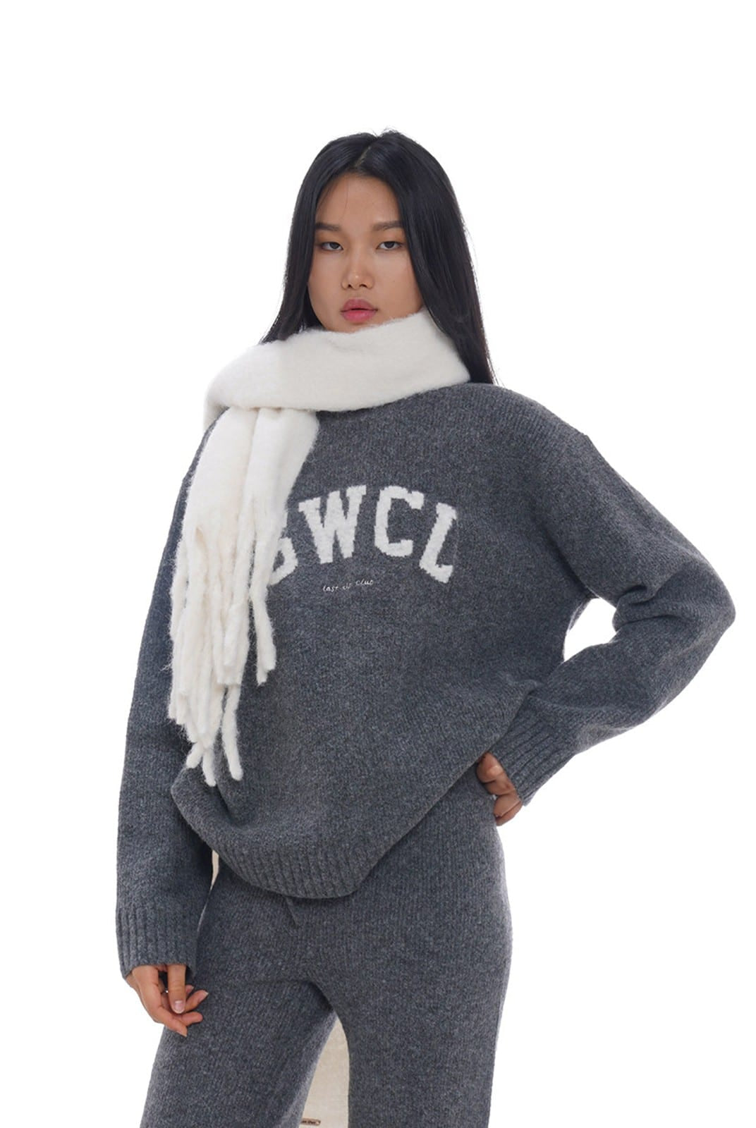 SweetChilling Knit Wide Leg Drawstring Pants in Dark Gray - On Female Model