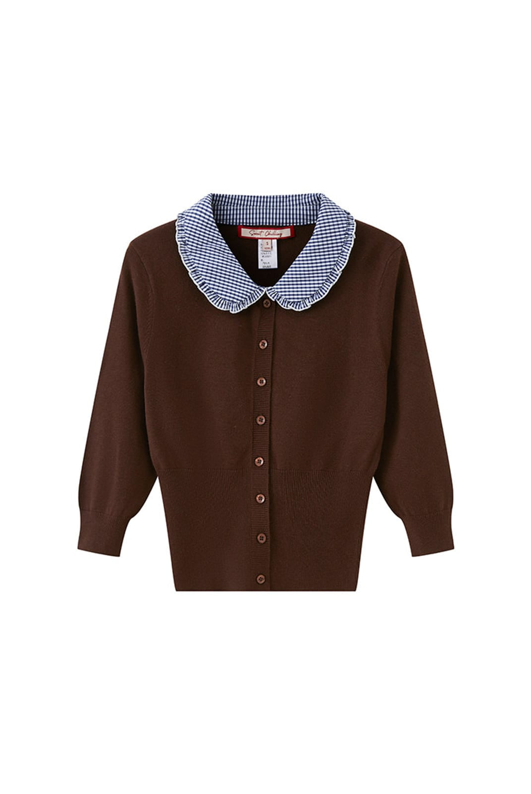 SweetChilling Gingham Collar Cropped Knit Cardigan in Brown