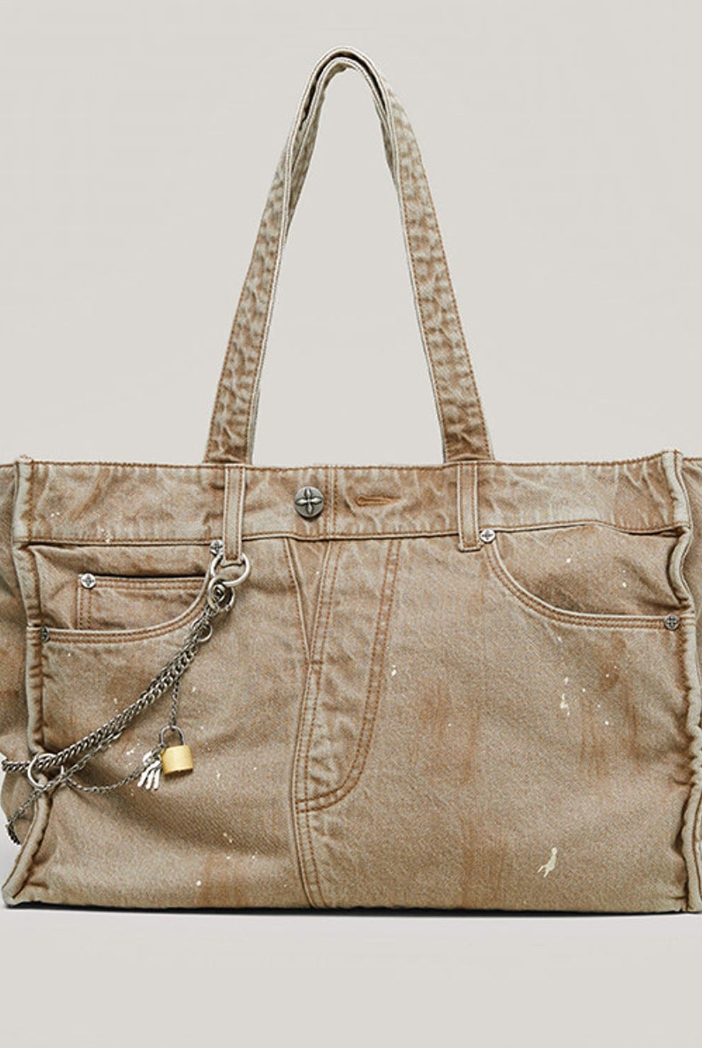 SMFK Distressed Denim Chain Tote Bag in Denim
