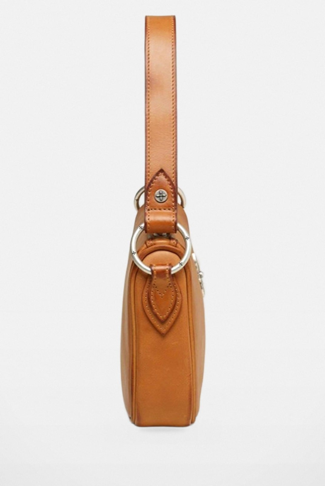SMFK Cross Emblem Burnished Leather Shoulder Bag in Brown