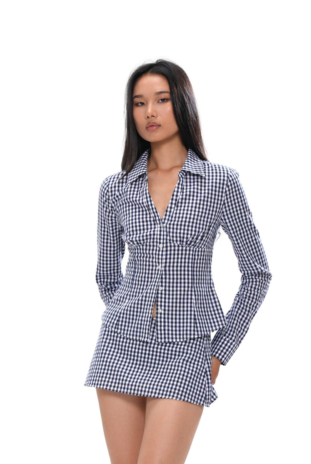 SweetChilling Gingham Plaid Mini Skirt in Blue - On Female Model