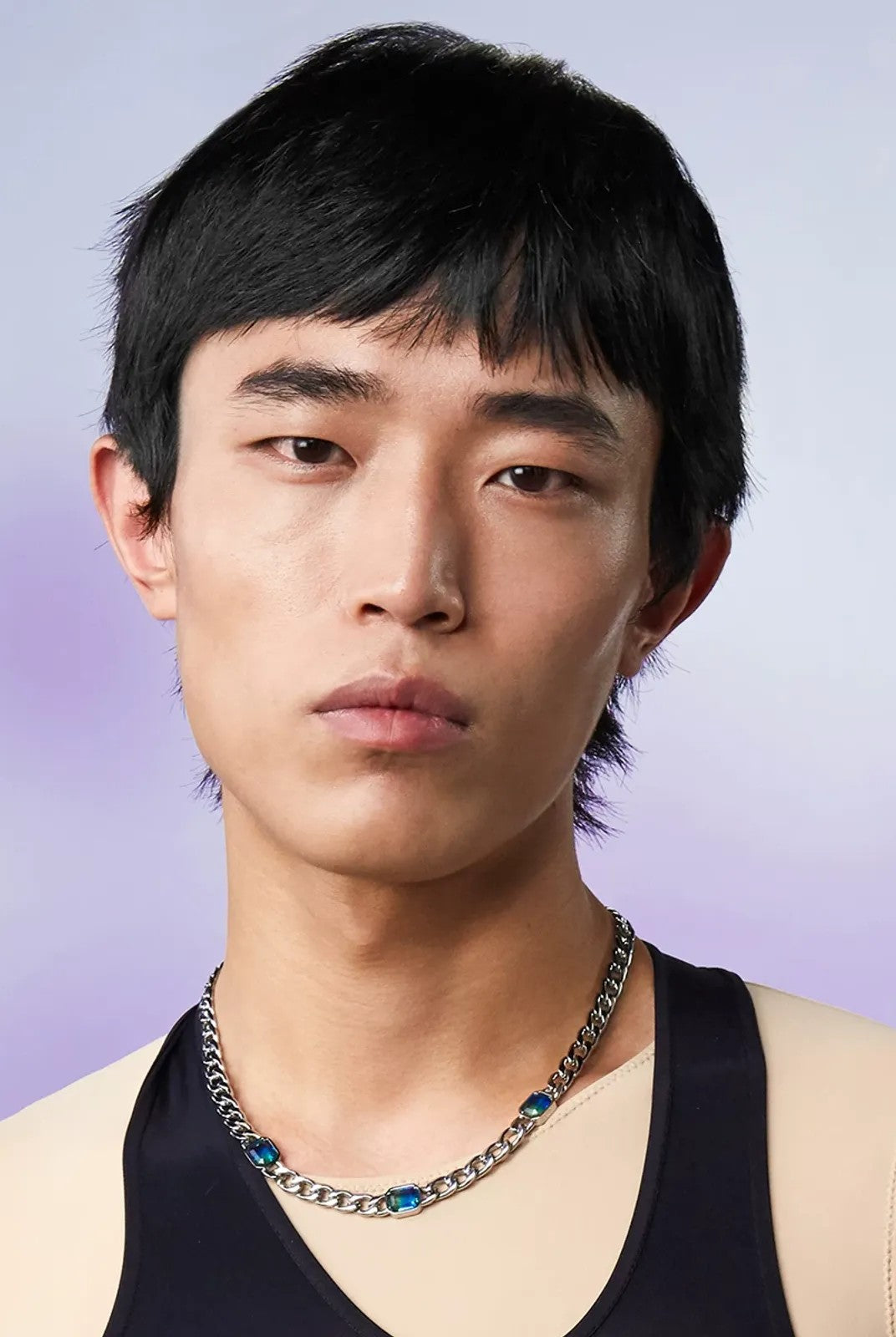 BLACKHEAD Gradient Tourmaline Chain Necklace in Silver - On Male Model