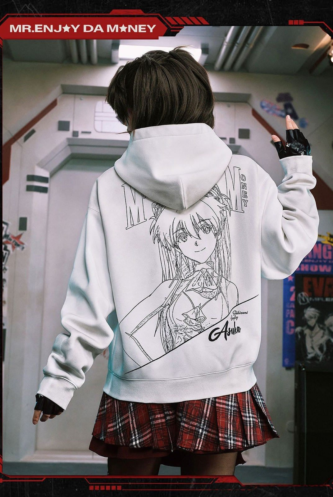 MEDM Tufted Embroidery Zip Up Hoodie in White - On Female Model