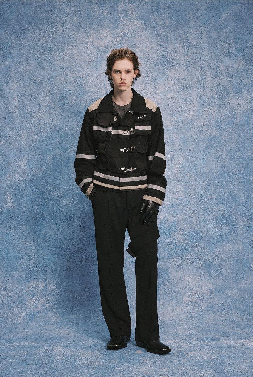 SOD Vintage Washed Firefighter Jacket in Black - On Male Model