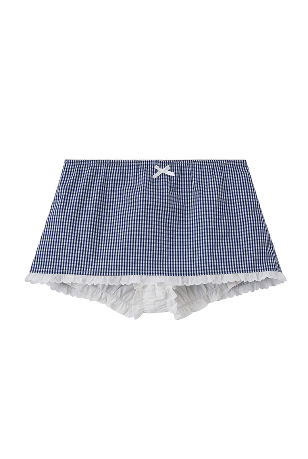 SweetChilling Gingham Lace Trim Mini Skirt in Navy Blue