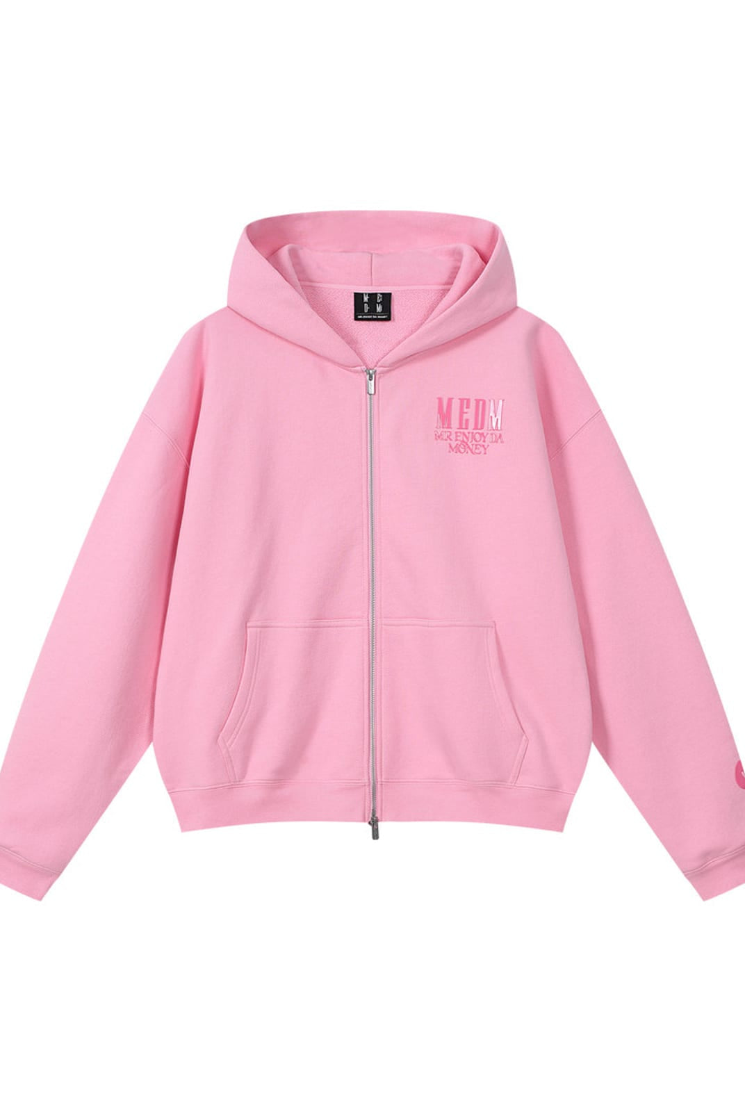 MEDM 3D Logo Two Way Zip Cotton Hoodie in Pink