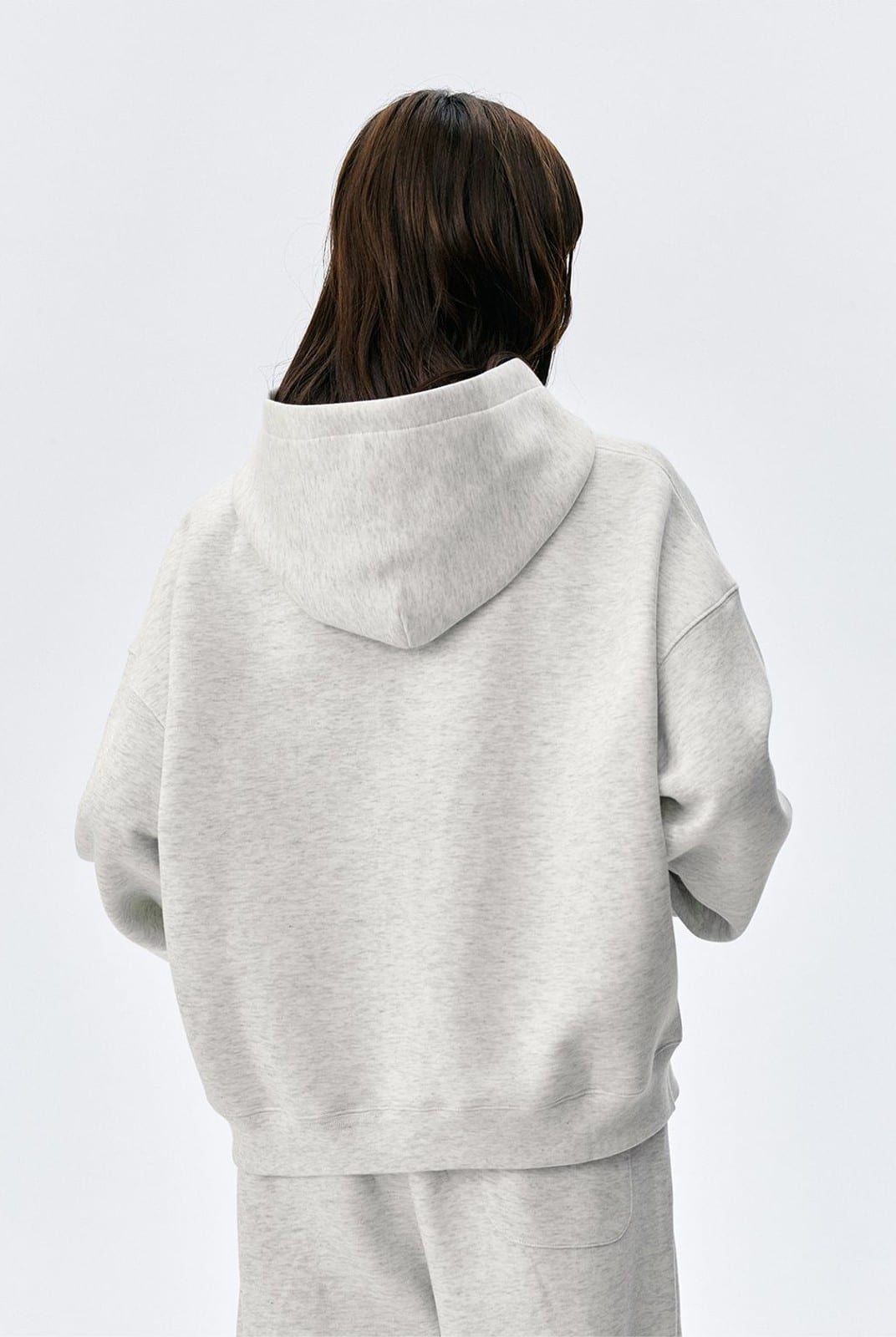 MEDM Embroidered Cotton Blend Zip Up Hoodie in Beige - On Model