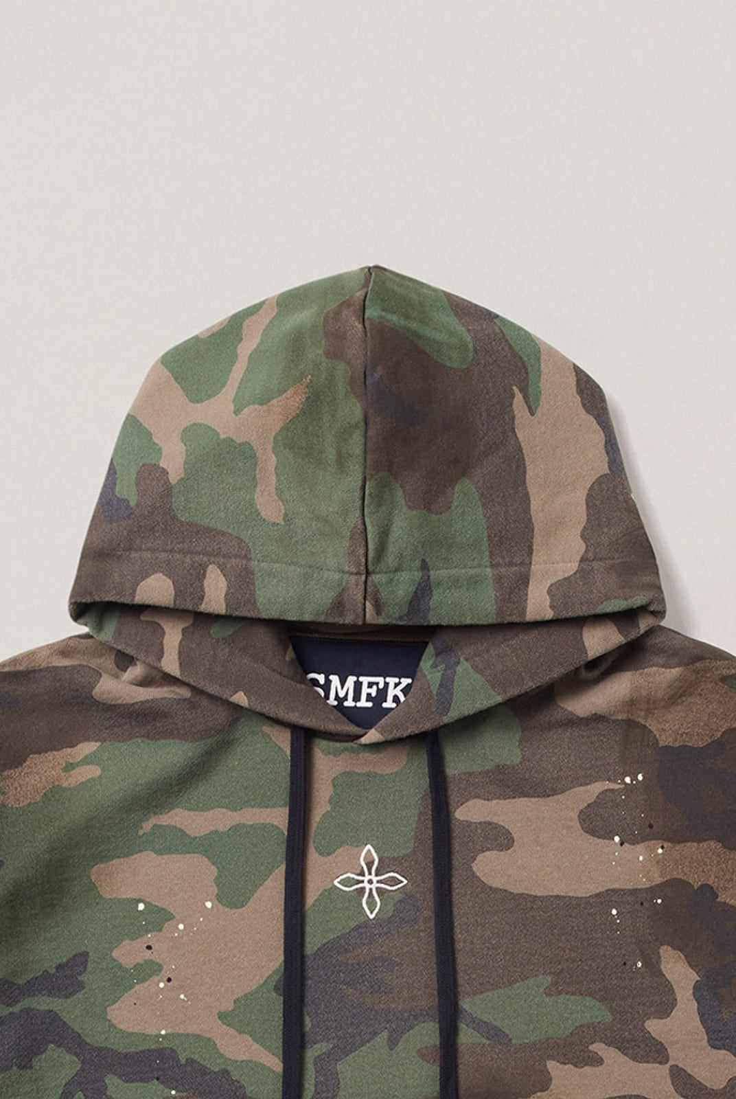 SMFK Vintage Camouflage Cotton Hoodie in Olive - Detail