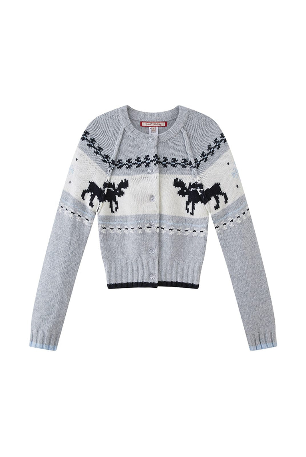 SweetChilling Reindeer Jacquard Wool Blend Cardigan in Gray