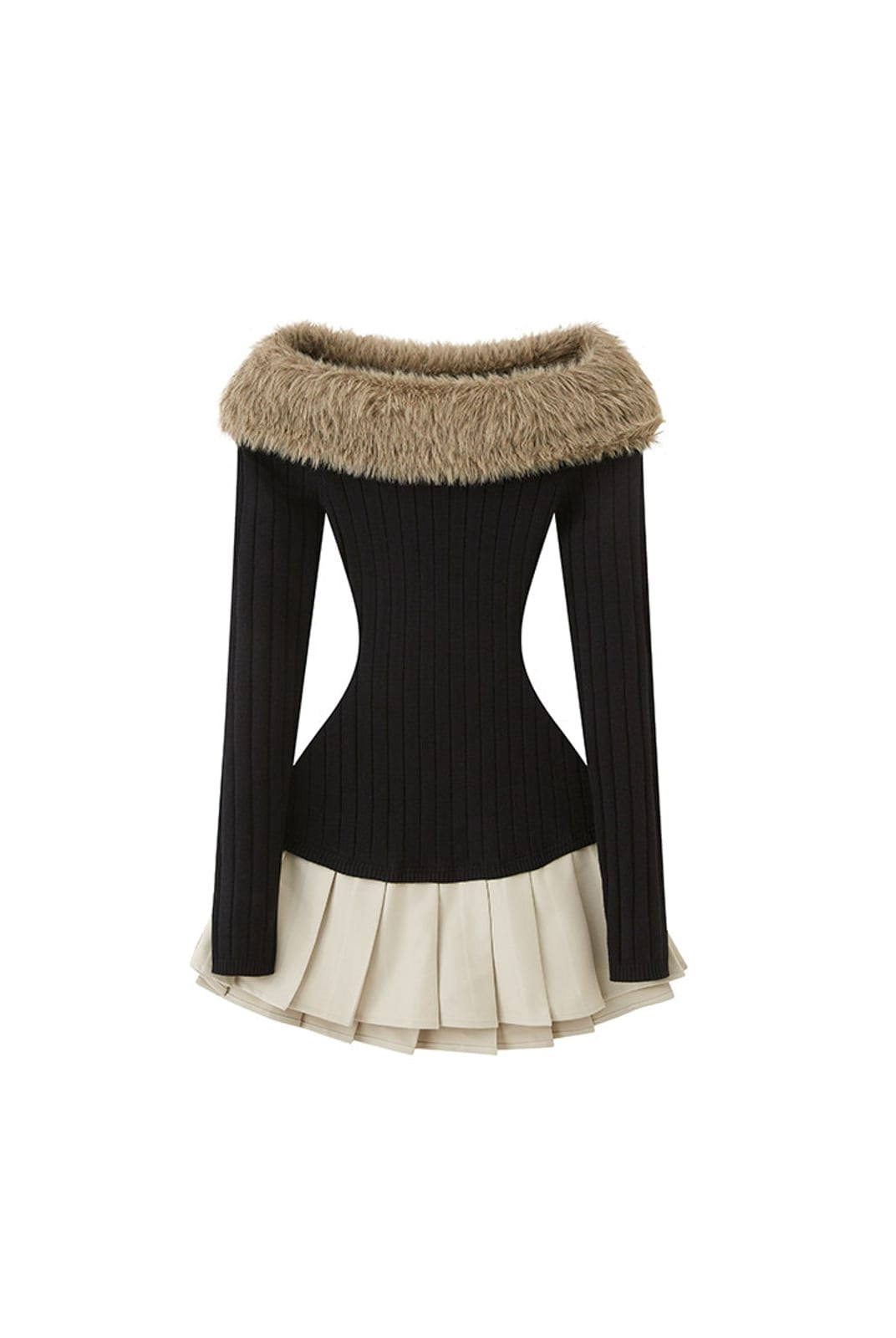 SweetChilling Fluffy Off the Shoulder Pleated Dress in Black