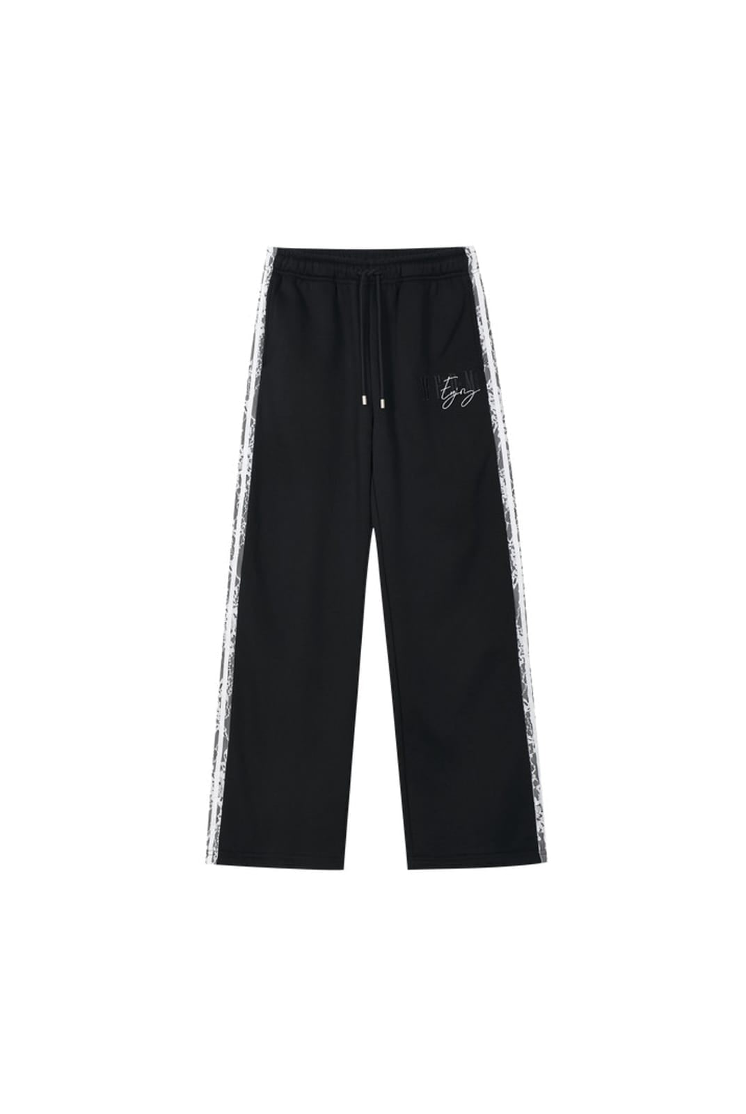MEDM Lace Paneled Striped Track Pants in Black