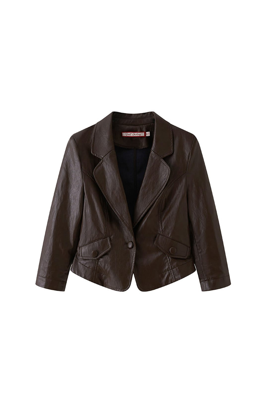 SweetChilling Glossy Faux Leather Cropped Jacket in Brown