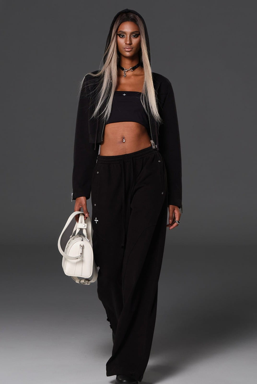 SMFK Cotton Wool Flared Sweatpants in Black - On Female Model