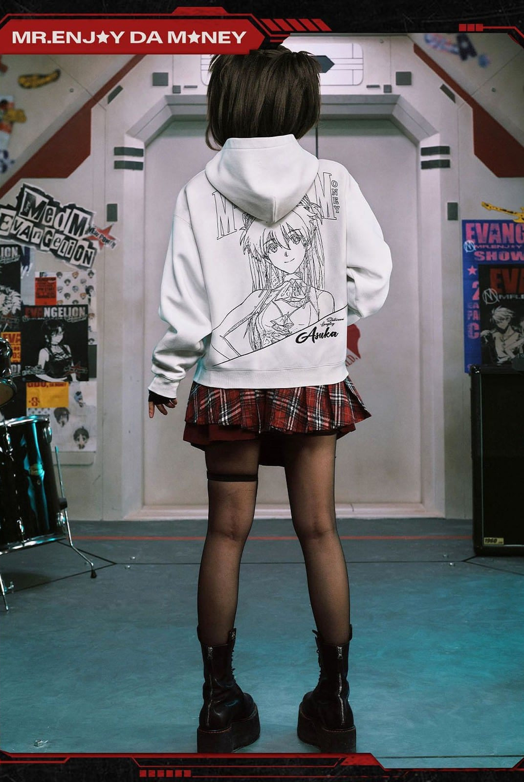 MEDM Tufted Embroidery Zip Up Hoodie in White - On Female Model