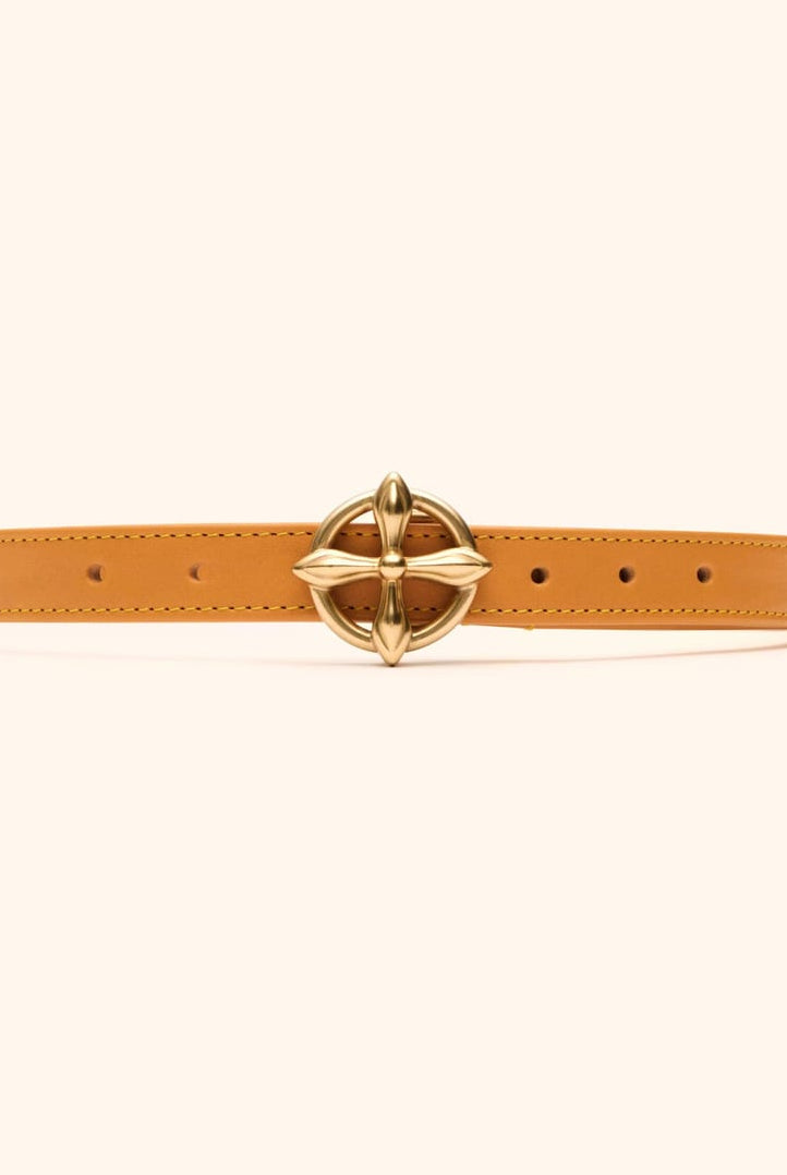 SMFK Cross Totem Hand Burnished Leather Belt in Mustard