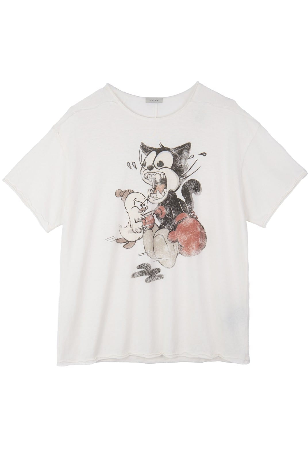 D5ove Vintage Boxing Print Cotton Linen T Shirt in White
