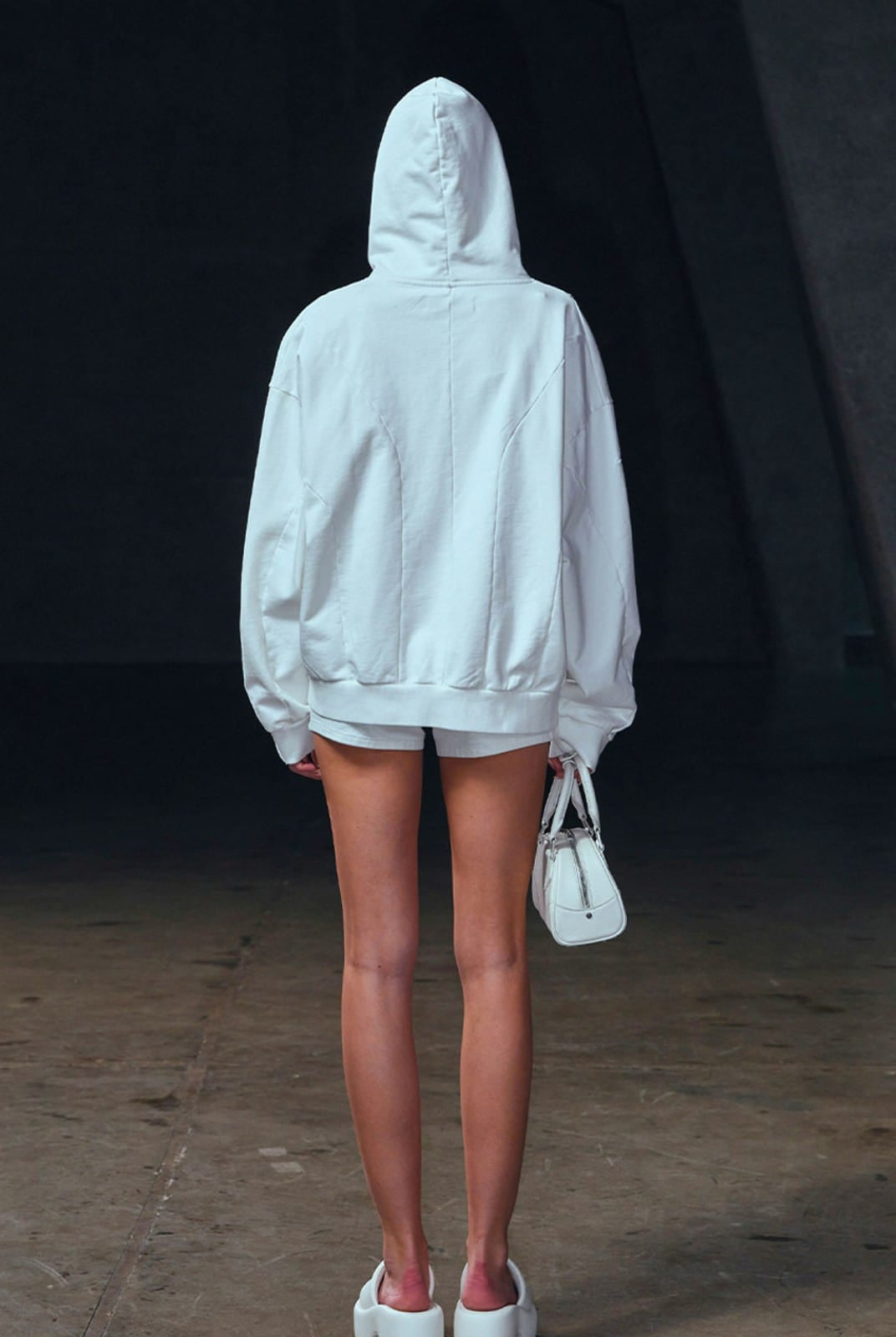 SMFK Oversized Zip Up Cotton Hoodie in Gray - On Female Model