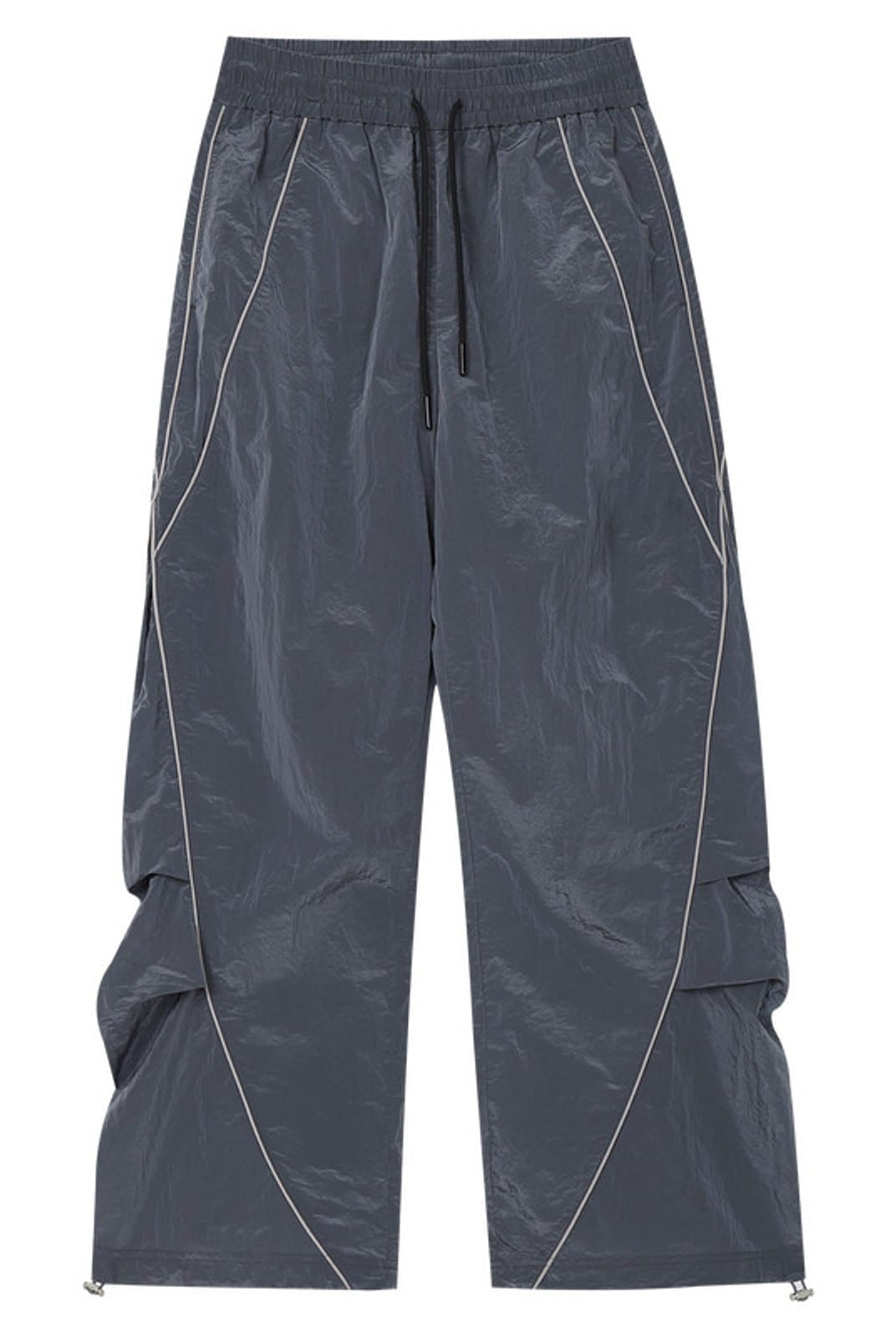 MEDM Glossy Piped Techwear Track Pants in Gray