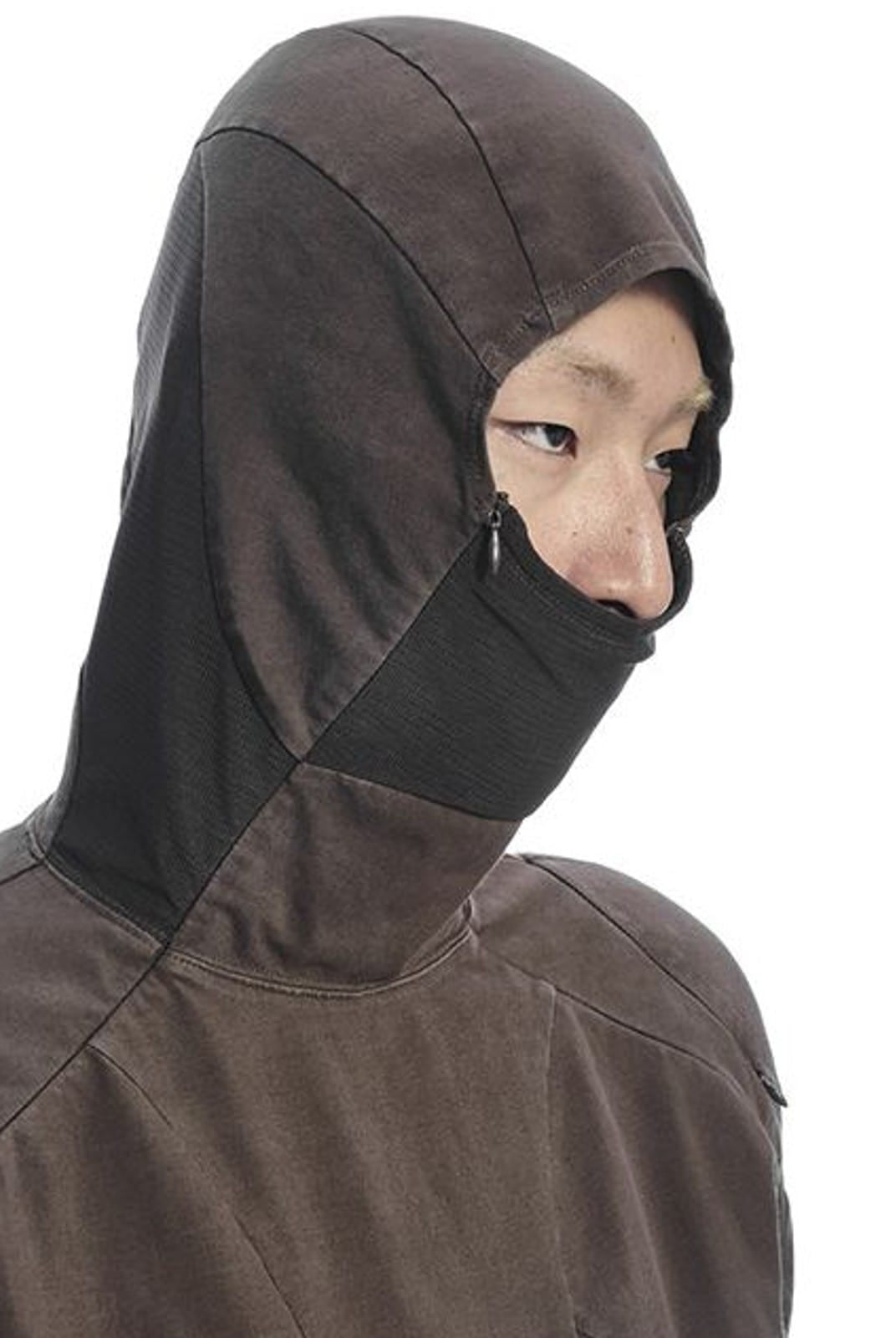 D5ove Hooded Shoulder Pad Pullover in Brown - On Male Model