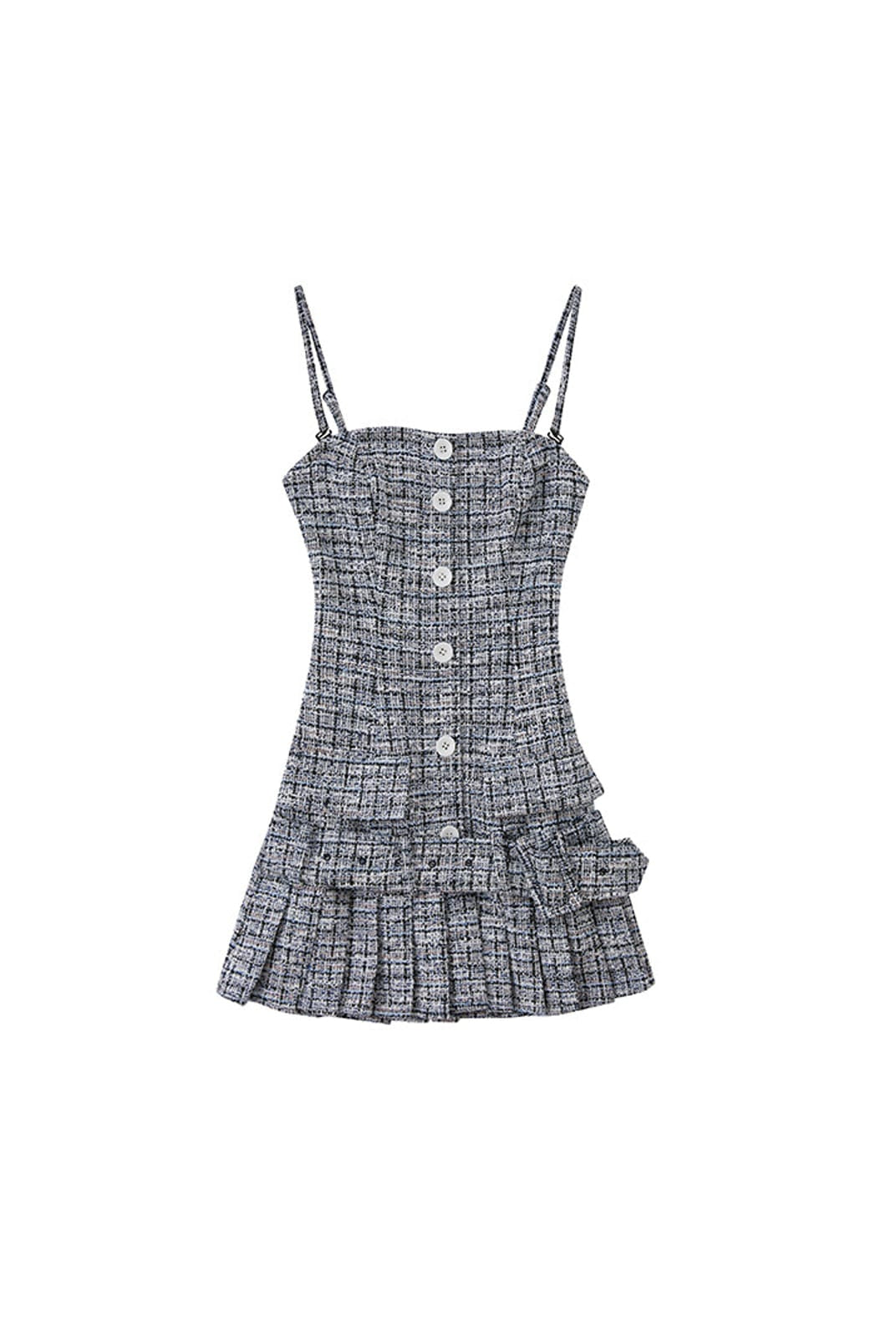 SweetChilling Tweed Effect Pleated Mini Dress in Navy Blue