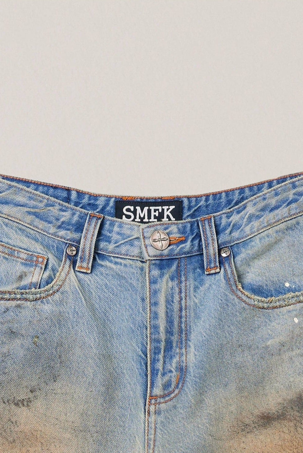 SMFK Distressed Dirty Wash Wide Leg Jeans in Denim - Detail