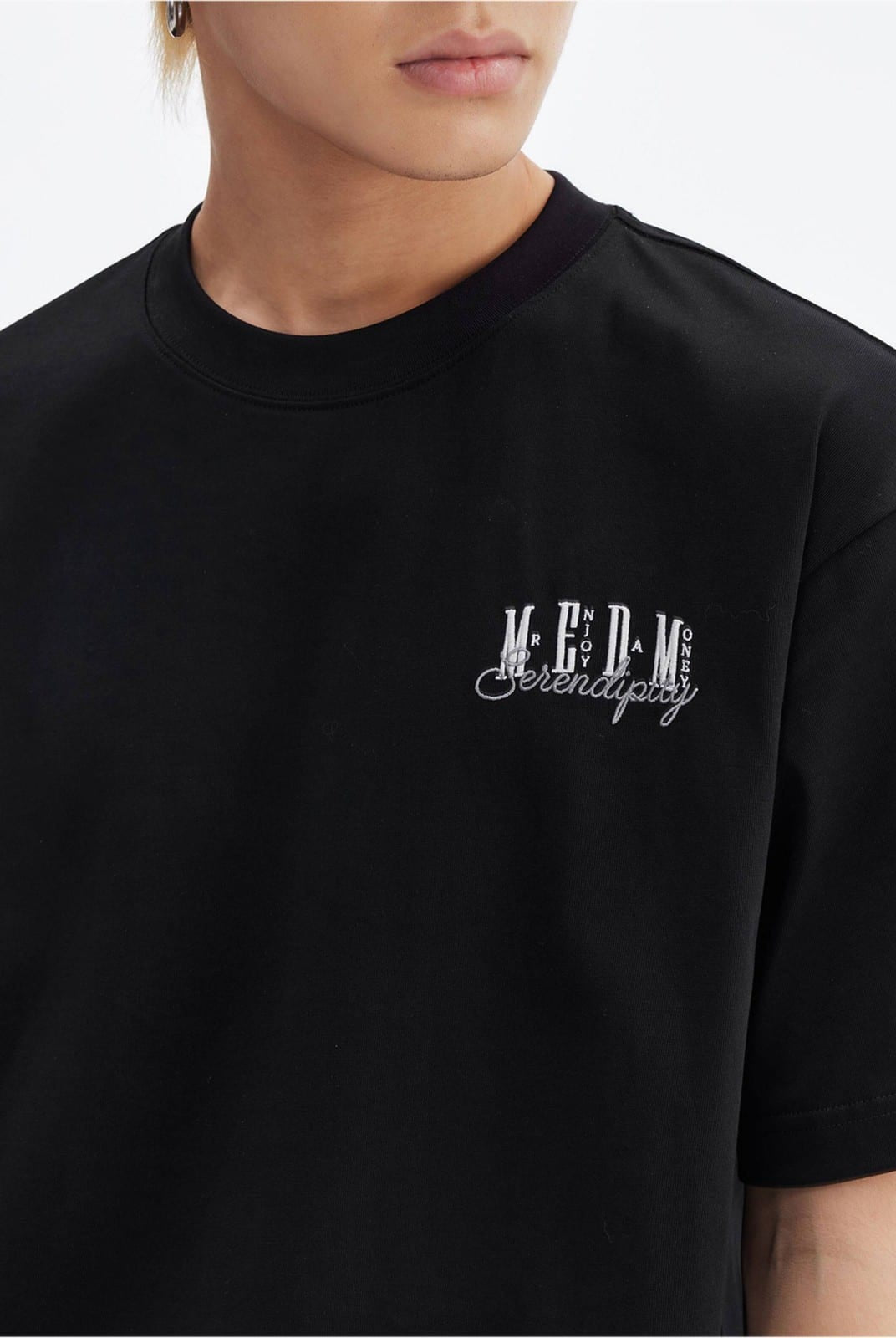 MEDM Cooling Cotton Blend T Shirt in Black - On Male Model