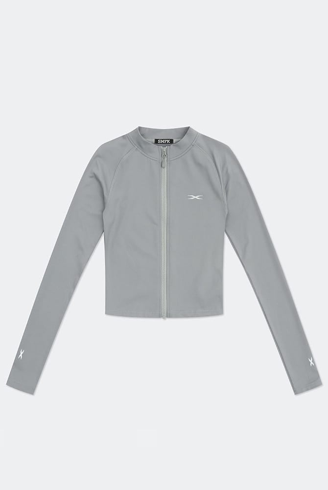 SMFK Brushed Fleece Zip Up Cropped Jacket in Gray