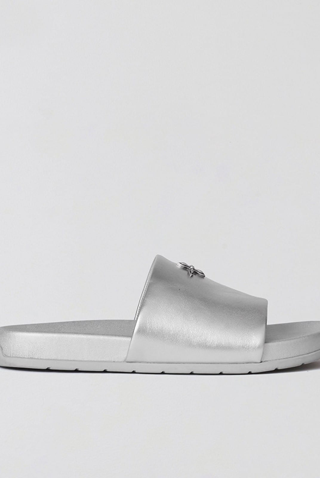 SMFK Leather Cross Detail Slide Sandals in Gray