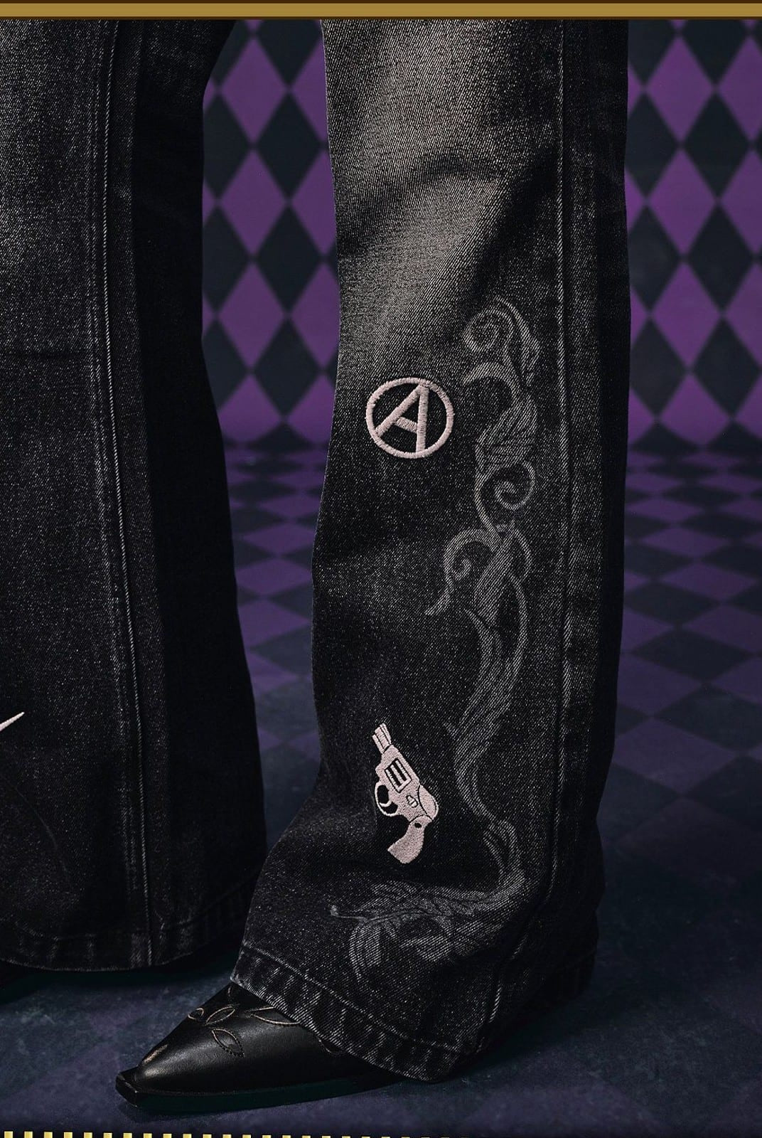 MEDM JoJo s Bizarre Adventure Distressed Jeans in Black - On Model