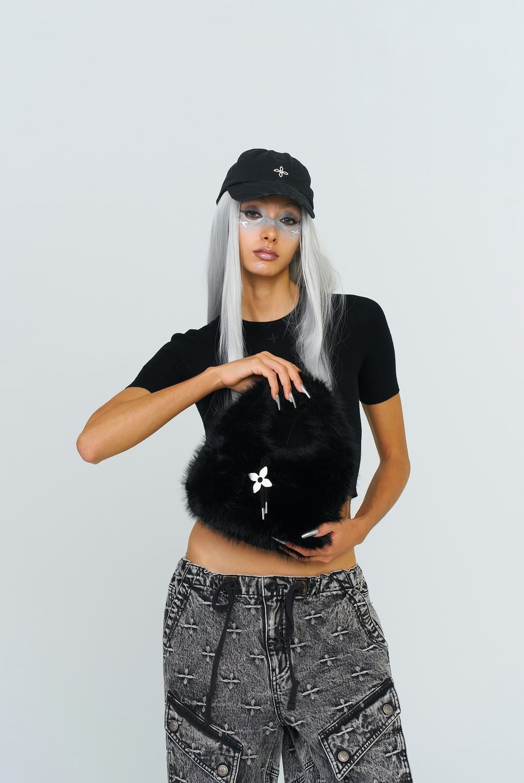 SMFK Plush Mini Handbag in Black - On Female Model