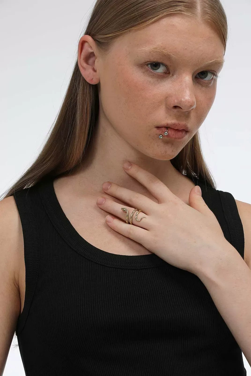 BLACKHEAD Titanium Steel Coiled Snake Ring in Silver - On Female Model