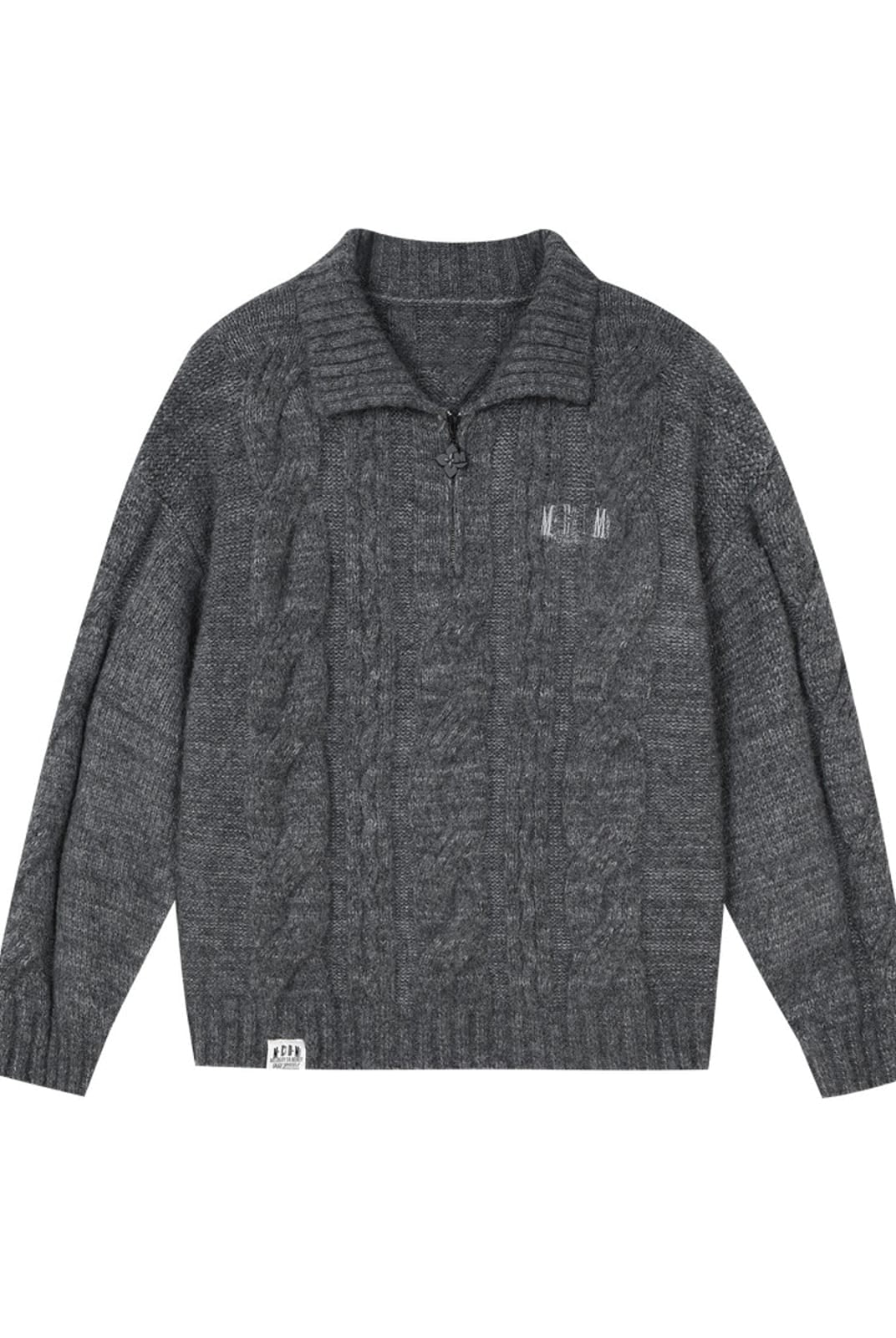 MEDM Cable Knit Quarter Zip Sweater in Gray
