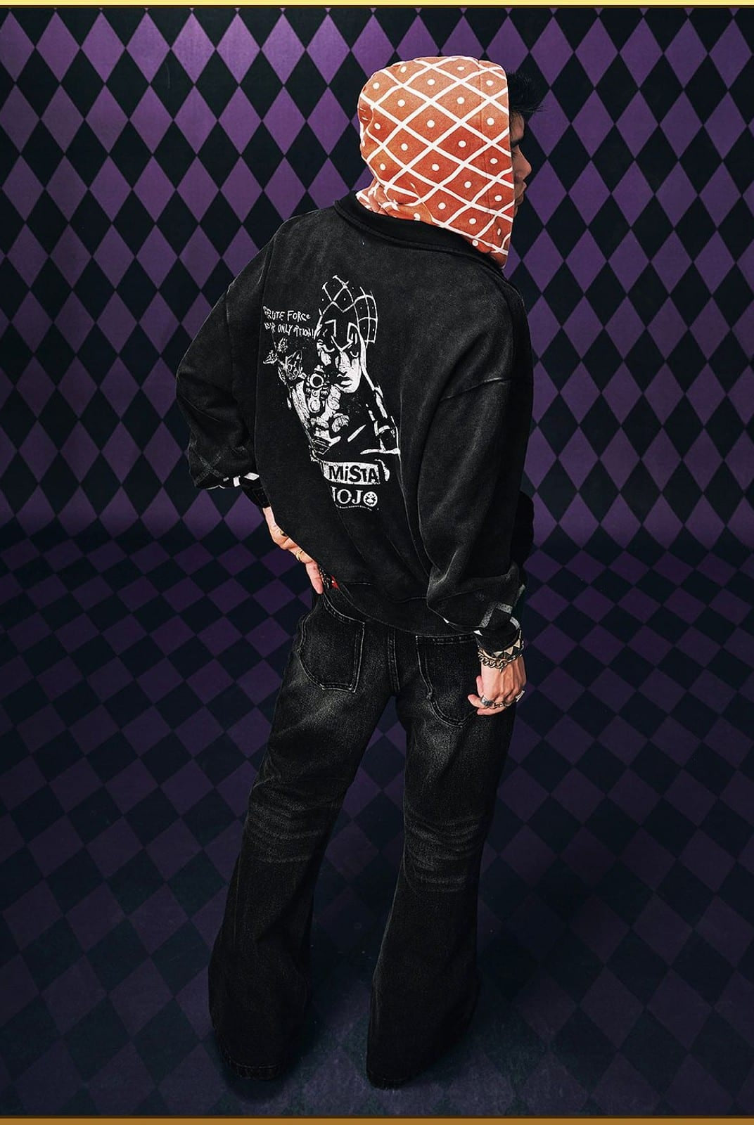 MEDM Guido Mista Graphic Zip Up Hoodie in Black - On Model