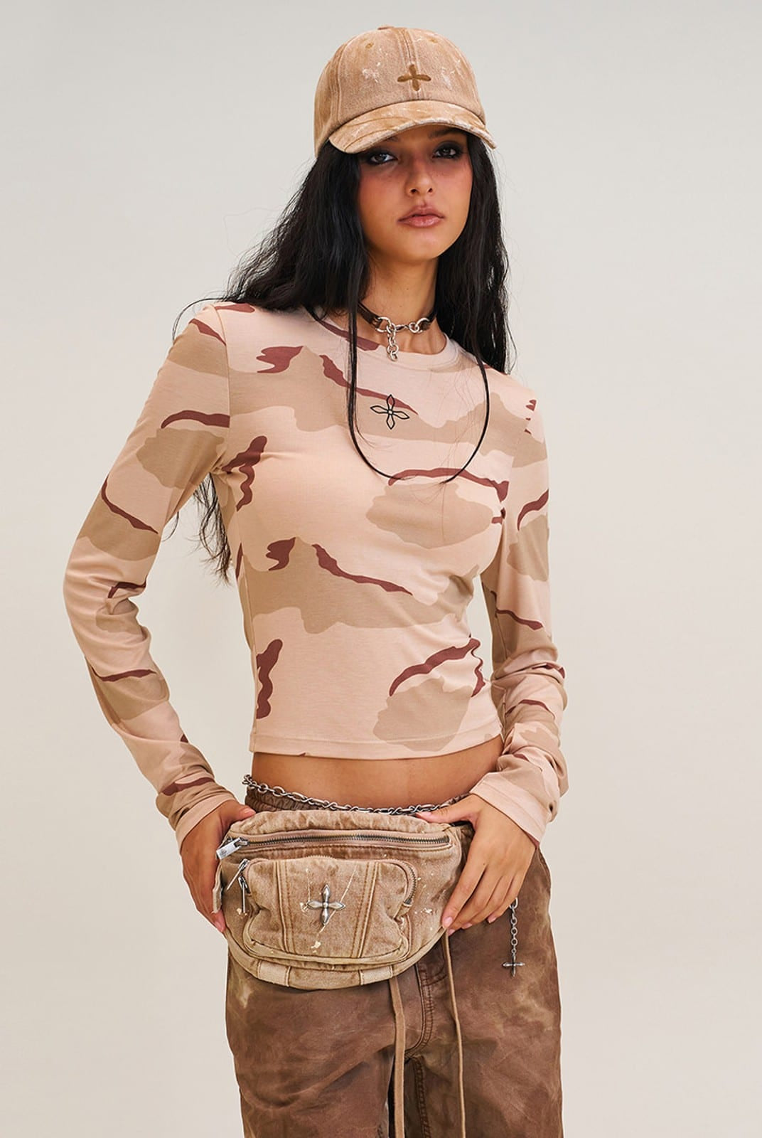 SMFK Distressed Denim Waist Bag in Denim - On Female Model